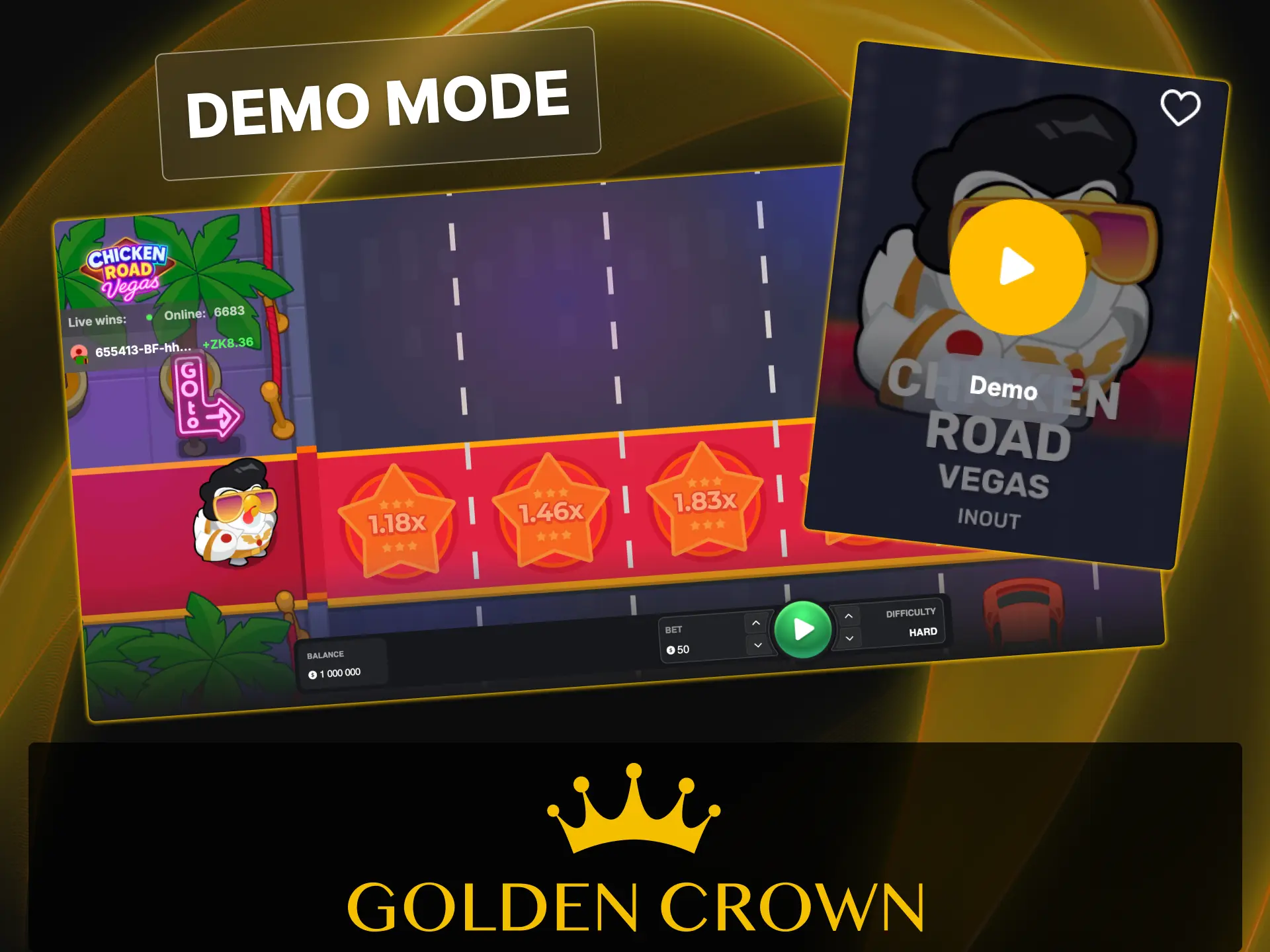 Try Chicken Road Vegas for free in demo mode with virtual credits at Golden Crown Casino.