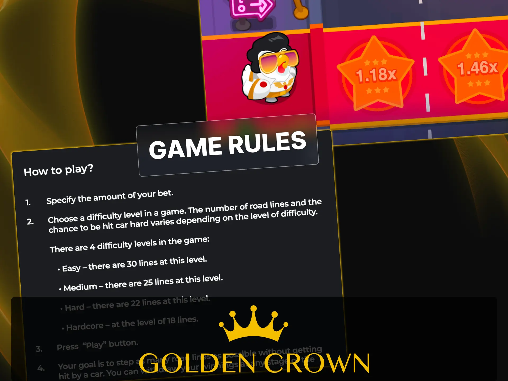 Learn how to play Chicken Road Vegas crash game by InOut Games at Golden Crown Casino.