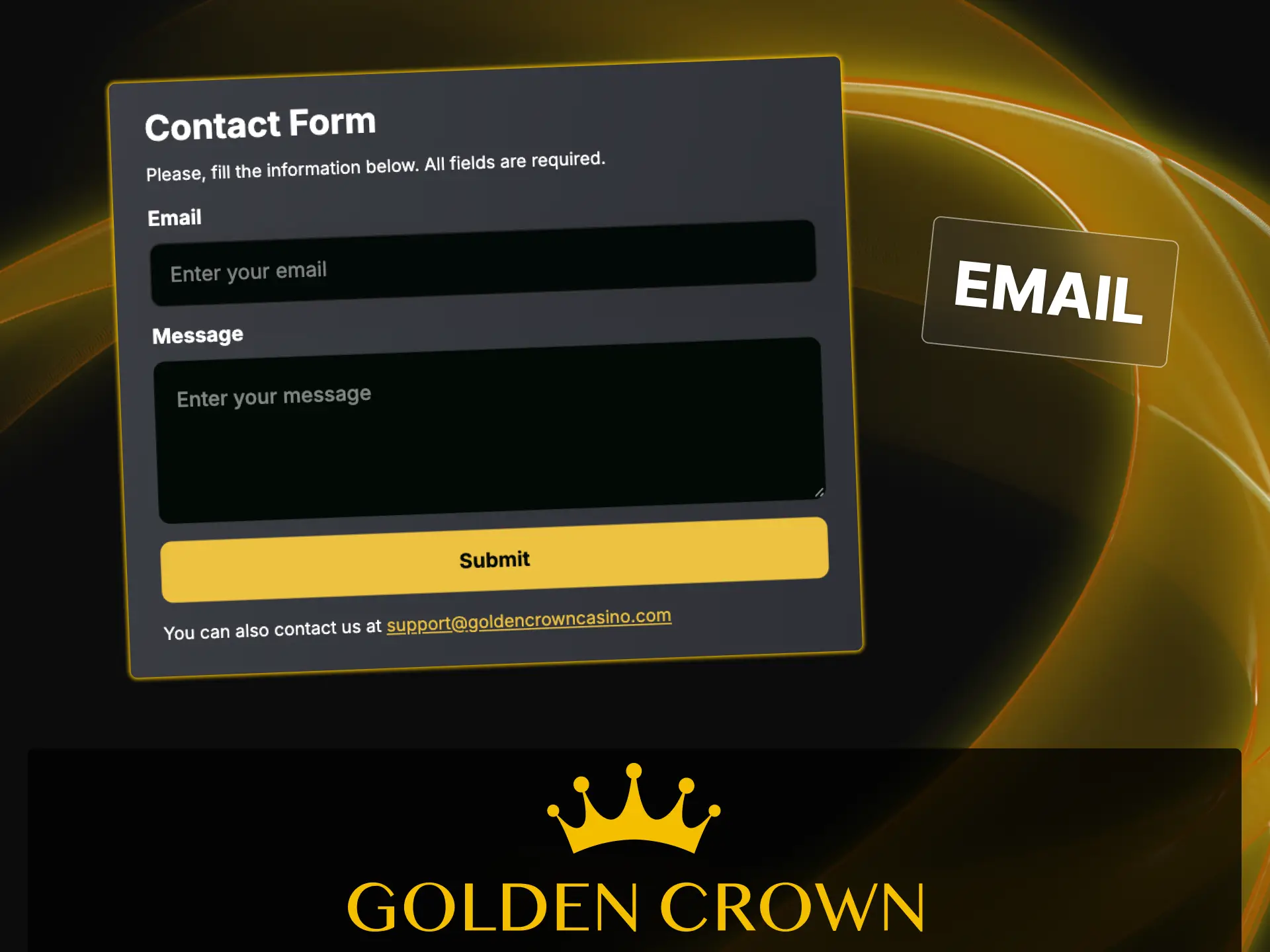 Submit detailed account queries and receive comprehensive written solutions from email support at Golden Crown Casino.